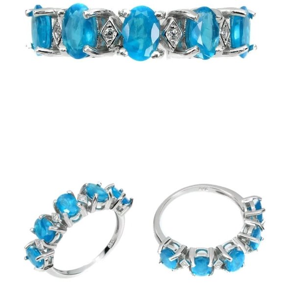 Apatite Ring, Blue Stone Ring, Gemstone Ring, Anniversary Ring, Stackable Rings - Picture 4 of 6